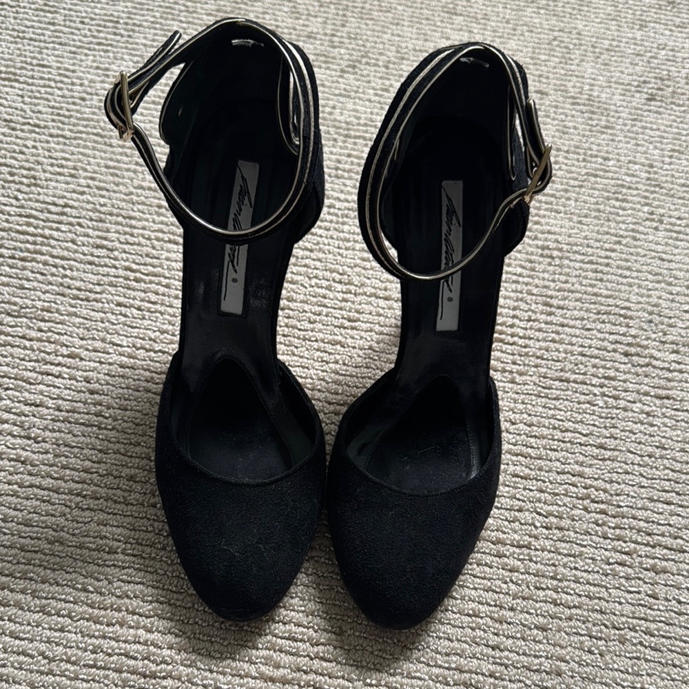 Brian Atwood Black Suede Ankle Strap Heels